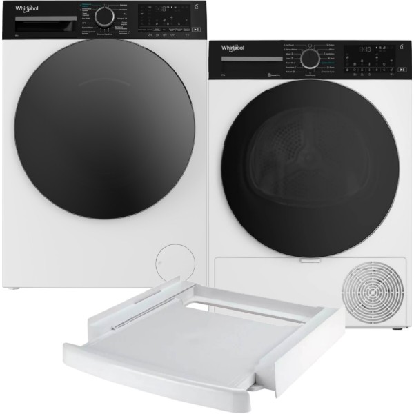 Фото - Комплект техники Whirlpool Стиральная машина с фронтальной загрузкой + Сушильная машина + Комплект креплений для установки в колонну Whirlpool WAM 81WB UA + WP B8X WBS UA + SKS101 White